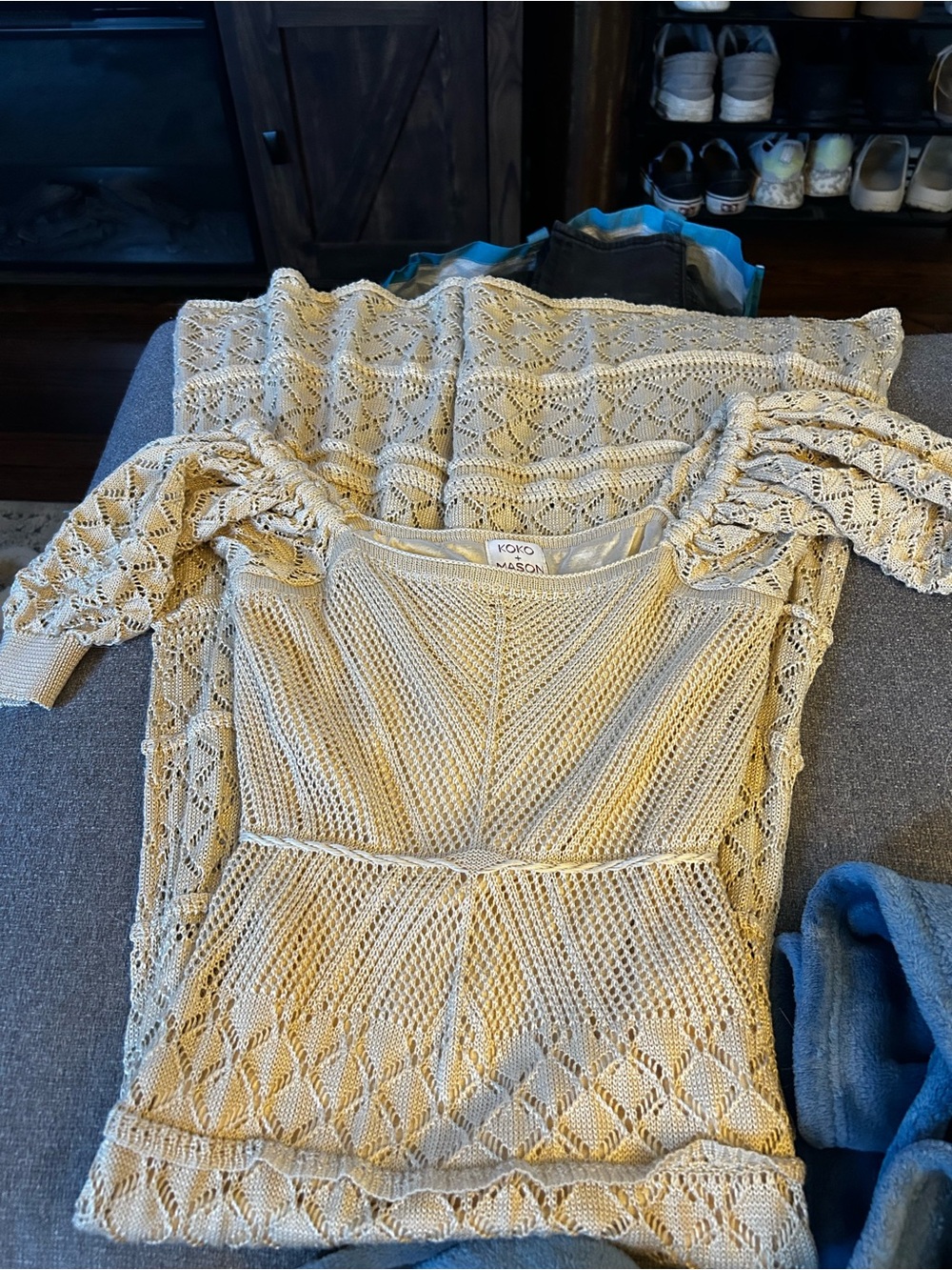 Koko + Mason Cream Crochet Scoop Neck Dress
